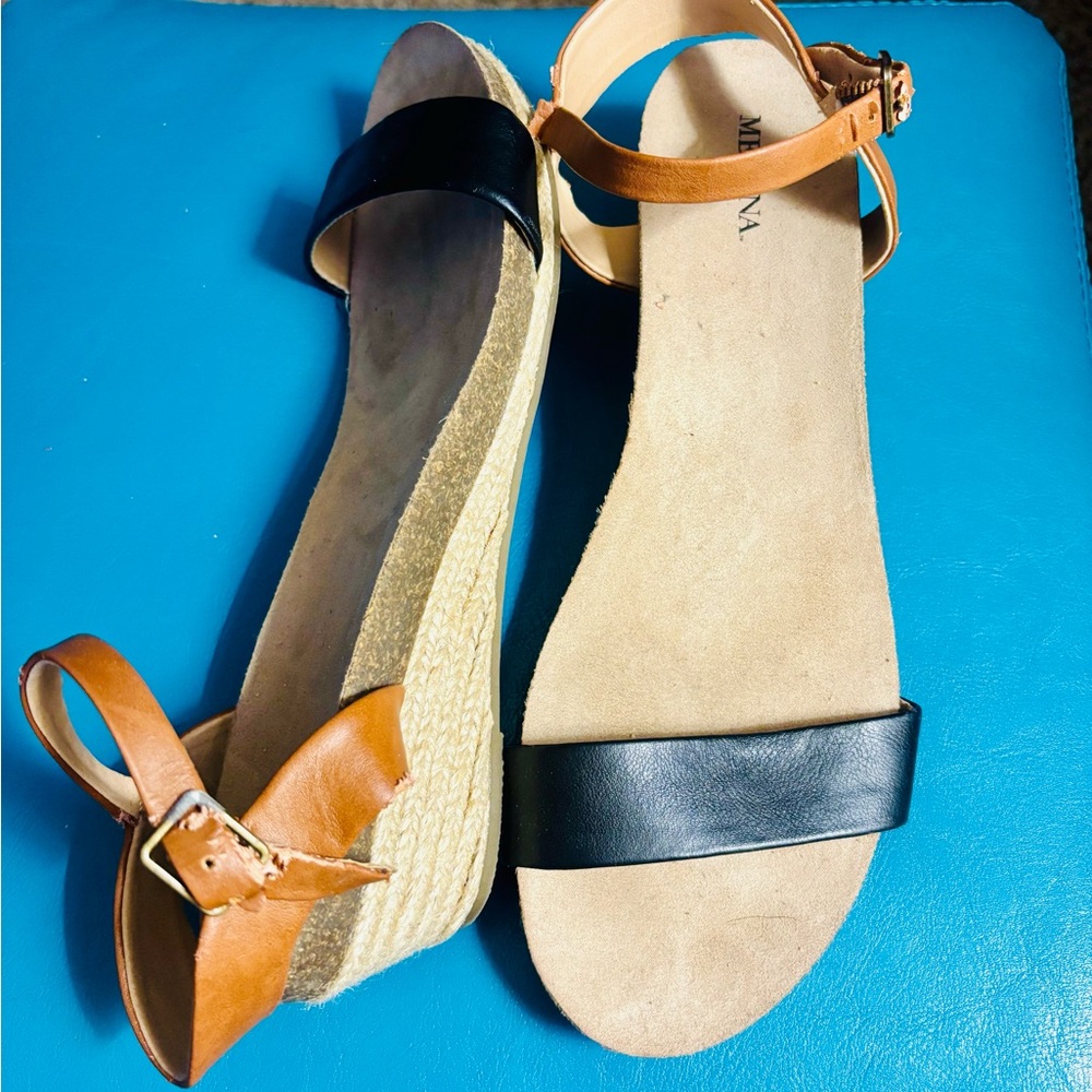MIA Black and Tan Espadrille Sandals